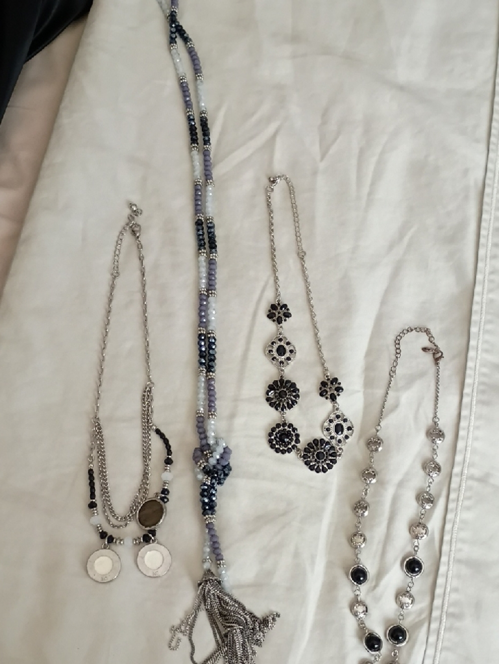 Women’s Black & Silver Beaded Statement Necklace - Unbranded